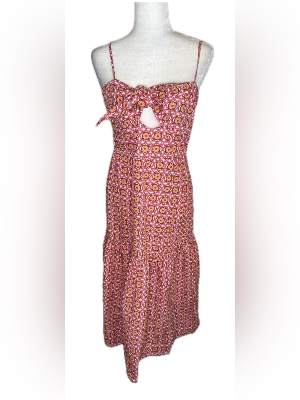 Minkpink Jeeta Pink Patterned Midi Strappy Sun Dress Knot Bow Front M Medium - Picture 5 of 12